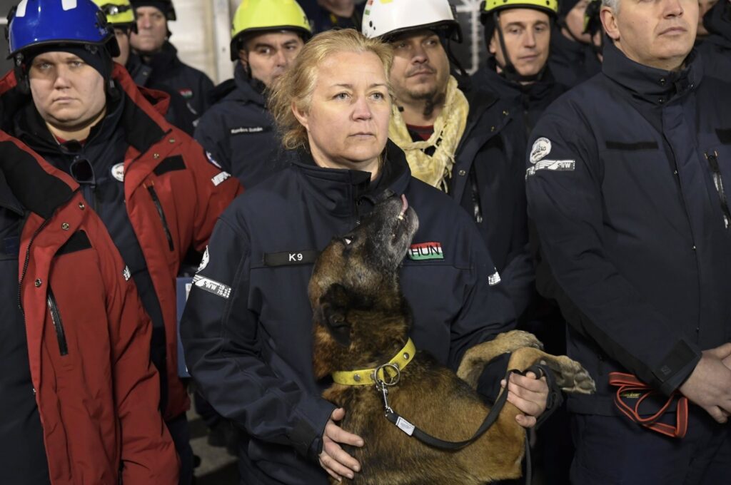 Rescuers are seen before the departure of 50 members of the HUNOR Hungarian Rescue Team to the earthquake-hit Türkiye, Budapest, Hungary, Feb. 6, 2023. (EPA Photo)