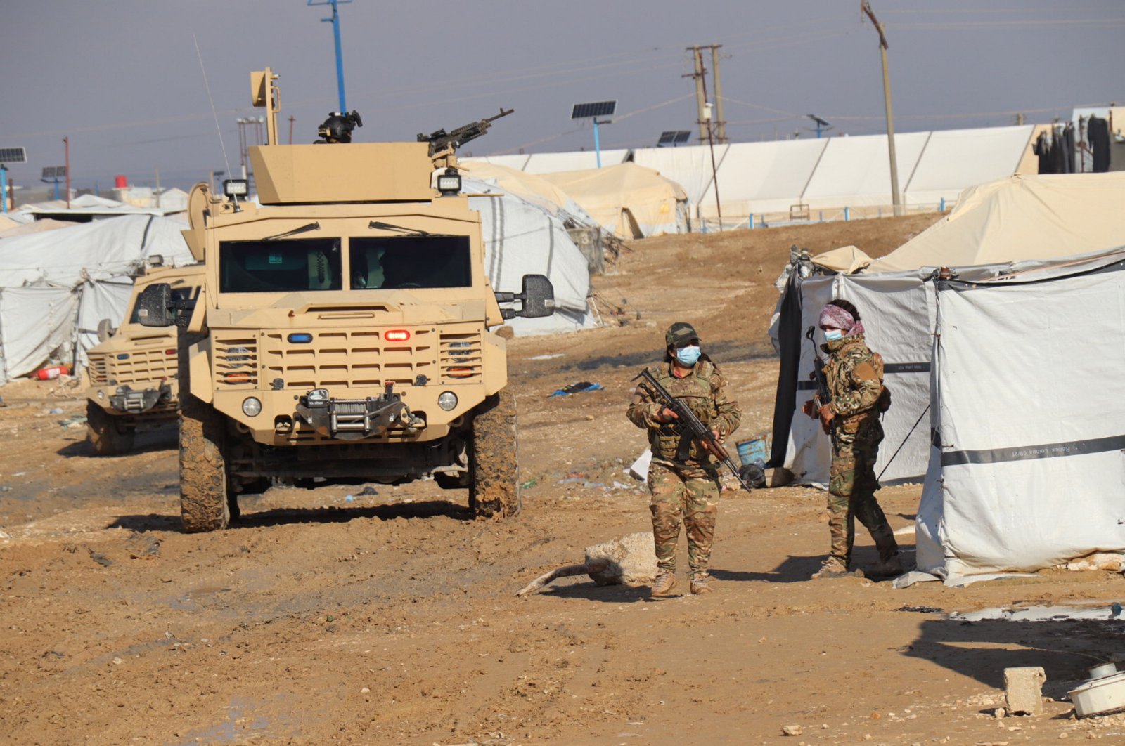 Members of the PKK terrorist organization's Syrian wing YPG patrol in Hassakeh, Syria, Jan. 27, 2024. (EPA Photo)