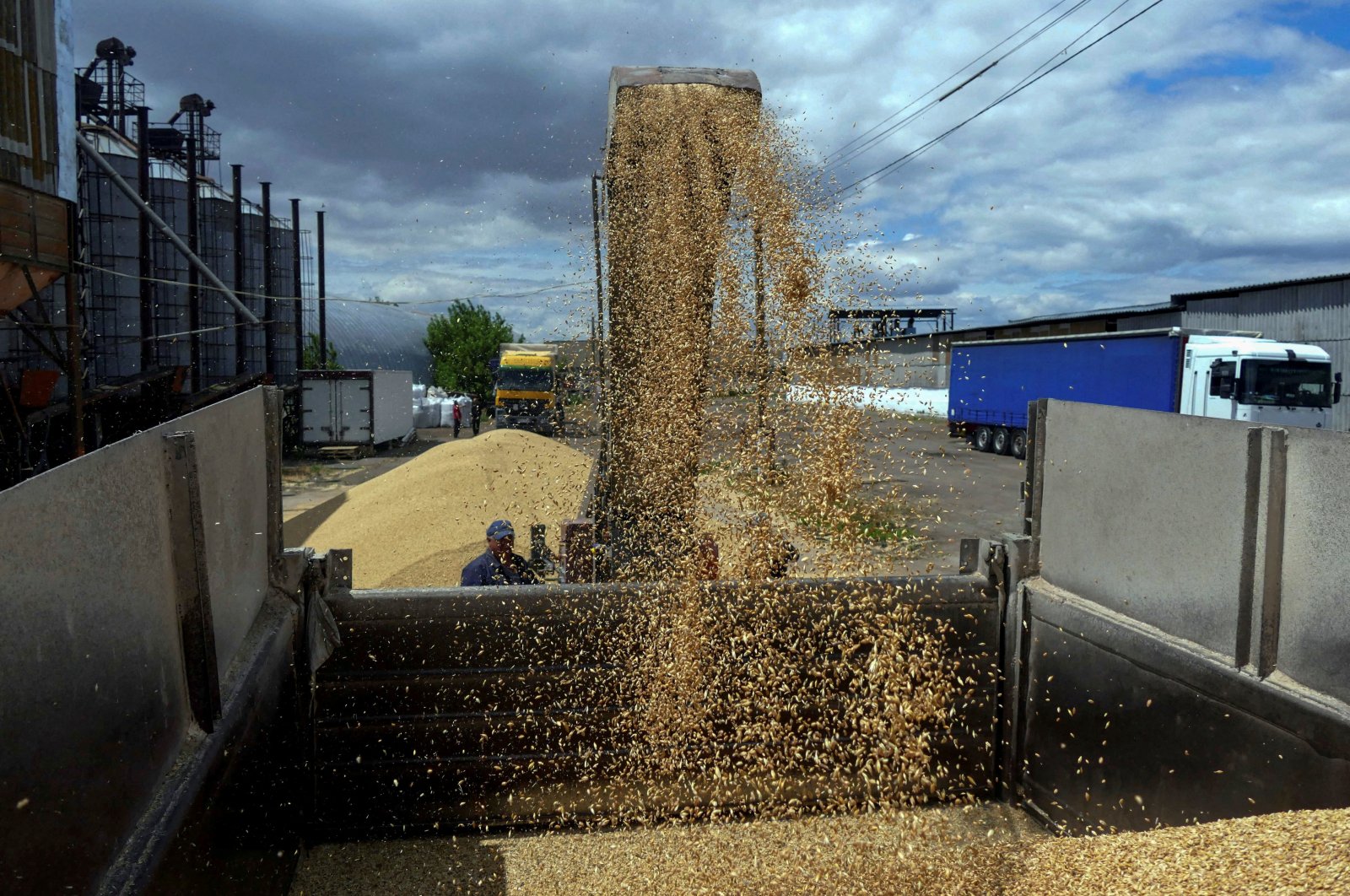 A worker loads a truck with grain at a terminal during barley harvesting in Odesa region, Ukraine, June 23, 2022. (Reuters Photo)