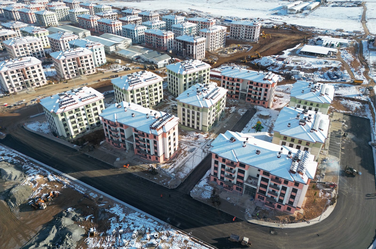 An aerial view of apartment buildings built for earthquake survivors, Adıyaman, southeastern Türkiye, Feb. 4, 2024. (Courtesy of the Presidency's Directorate of Communications)
