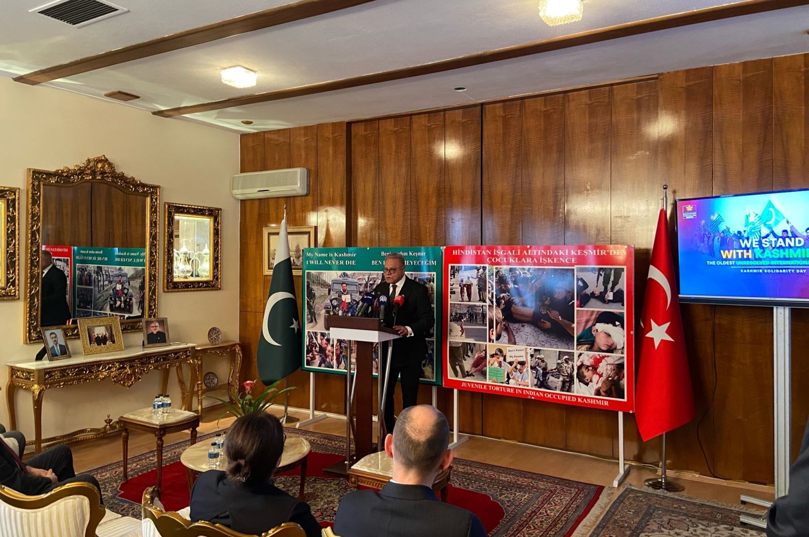 Pakistan's Ambassador Yousaf Junaid speaks at the event, in the capital Ankara, Türkiye, Feb. 5, 2024. (DHA Photo)
