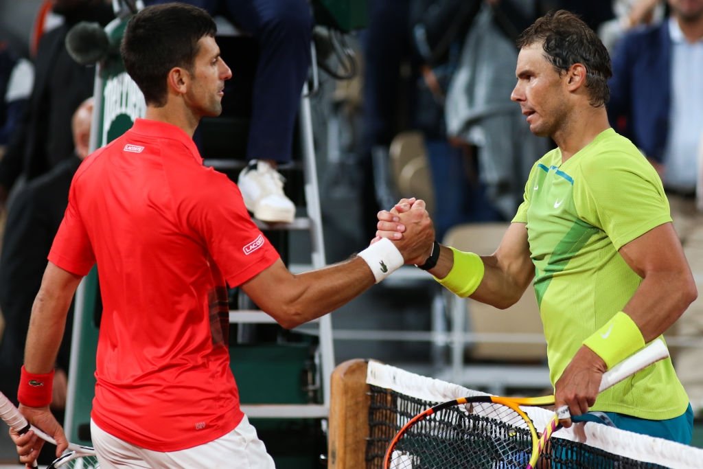 Rafael Nada against Novak Djokovic on Court Philippe-Chatrier in the 2022 French Open quarterfinals, Paris, France, June 1, 2022. (Getty Images Photo)