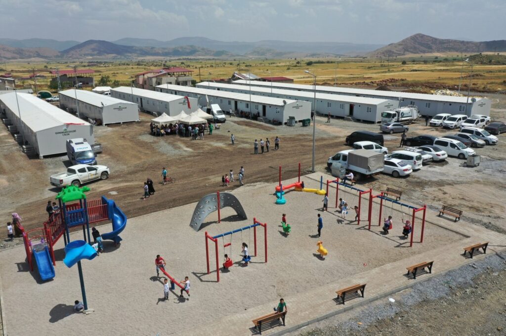 Children play in the park established in the container city, Kahramanmaraş, Türkiye, Feb. 6, 2024. (IHA Photo)