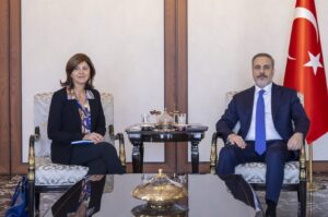 Foreign Minister Hakan Fidan meets with Maria Angela Holguin Cuellar, the U.N. secretary-general's personal envoy on Cyprus, Ankara, Türkiye, Feb. 9, 2024. (AA Photo)