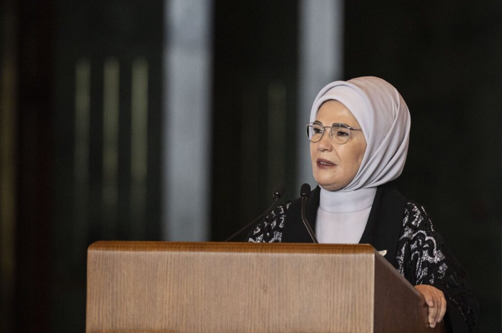 First lady Emine Erdoğan speaks at a meeting with wives of governors at the Presidential Complex, Ankara, Türkiye, Oct. 3, 2023. (AA File Photo)