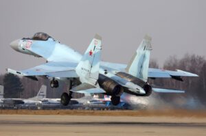 A Su-35S jet fighter of the Russian Air Force taking off in Kubinka, Russia, Nov. 3, 2021. (Getty Images, File)