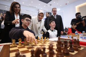Family and Social Services Minister Mahinur Özdemir Göktaş (C) attends a chess championship in southern Antalya province, Türkiye, Jan. 21, 2024. (AA Photo)