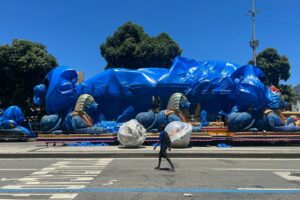 View of carnival floats ready to be taken to the Sambodrome Marques de Sapucai hours before the start of the Rio Carnival parade, Rio de Janeiro, Brazil, Feb. 11, 2024. (AFP Photo)
