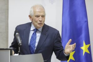 EU High Representative for Foreign Affairs and Security Policy Josep Borrell addresses a press conference in Kyiv, Ukraine, Feb. 7, 2024. (EPA Photo)