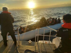 The Turkish coast guard rescues irregular migrants stranded while trying to cross to Greece, Balıkesir, western Türkiye, Feb. 10, 2024. (AA Photo)