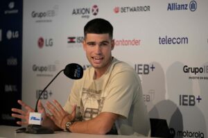 Spanish tennis player Carlos Alcaraz delivers a press conference during the ATP 250 Argentina Open, Buenos Aires, Argentina, Feb. 12, 2024. (AFP Photo)