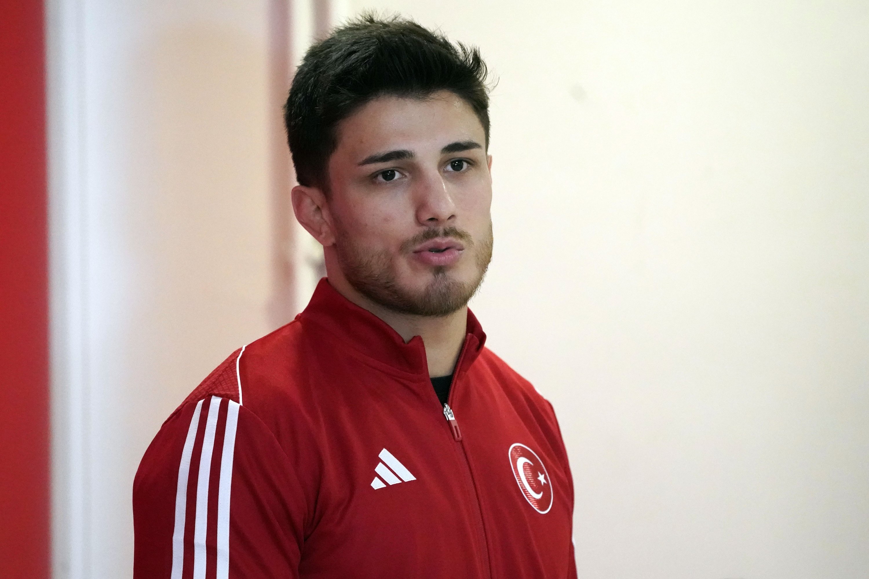 314664 Turkish wrestler Yunus Emre Başar speaks ahead of the European Wrestling Championships Istanbul, Türkiye, Feb. 5, 2024. (AA Photo)