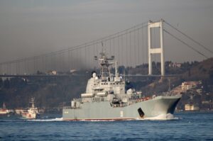 The Russian Navy's large landing ship Caesar Kunikov transits the Bosporus in Istanbul, Türkiye, March 4, 2020. (Reuters Photo)