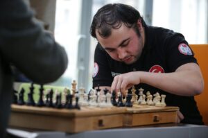 Visually impaired Turkish chess player Muhammet Balcı plays during a practice session, Bursa, Türkiye, Jan. 16, 2024. (AA Photo)