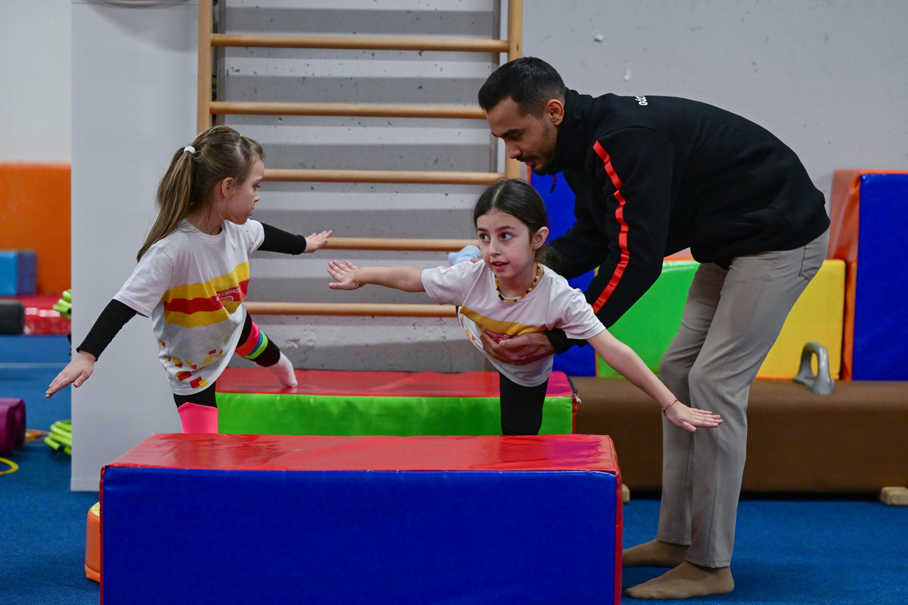 314908 Turkish gymnast Ferhat Arıcan trains children at the Göztepe Gymnastics Academy, Istanbul, Türkiye, Feb. 14, 2024. (AA Photo)