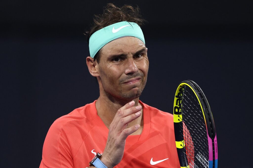 Spain's Rafael Nadal looks on in his match against Australia's Jordan Thompson during Day 6 of the  2024 Brisbane International at Queensland Tennis Centre, Brisbane, Australia, Jan. 5, 2024. (Getty Images Photo)