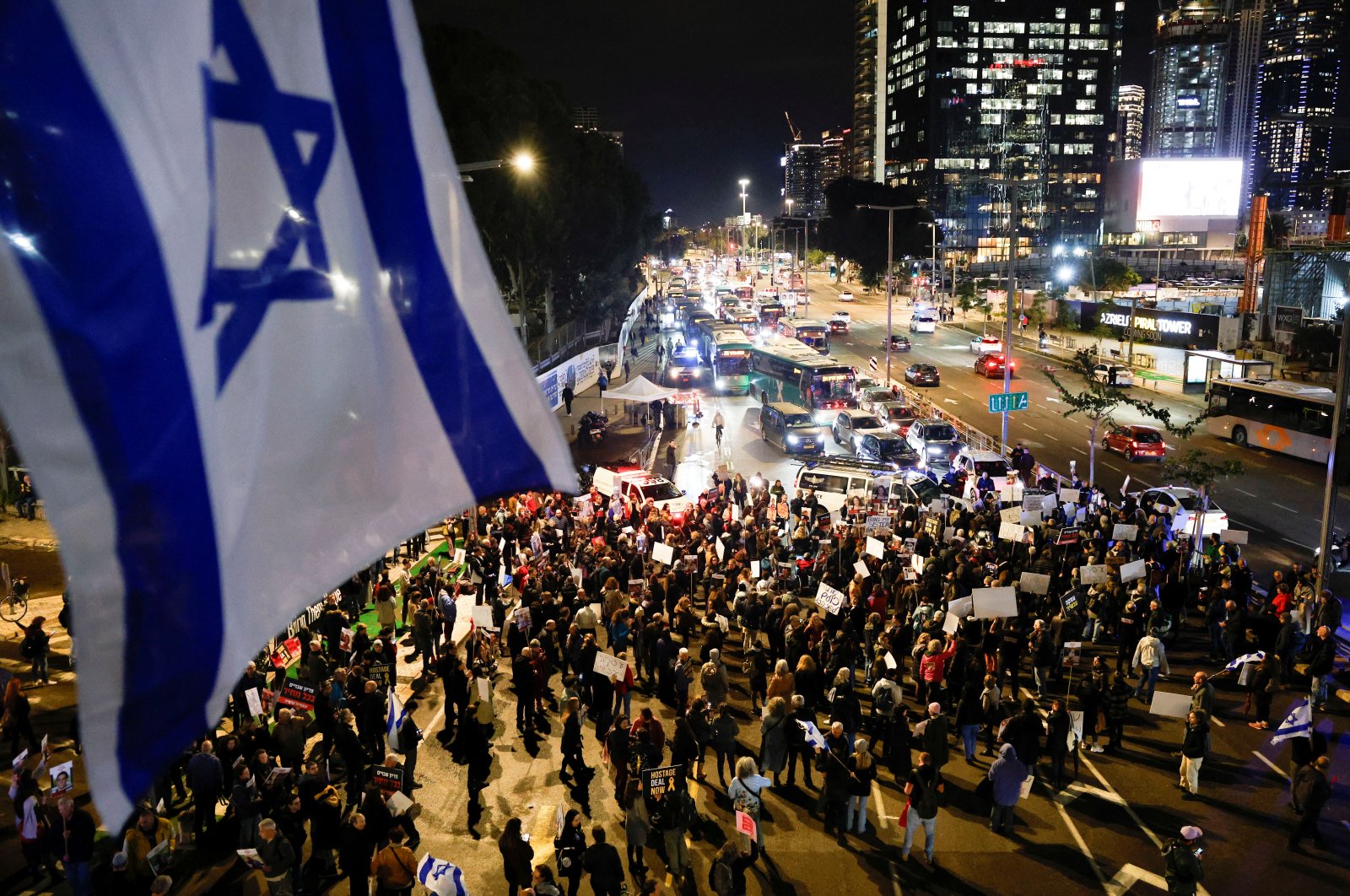 Relatives of hostages and supporters take part in a protest calling on Israel to negotiate their release, amid the ongoing Palestine-Israel conflict, Tel Aviv, Israel, Feb. 15, 2024. (Reuters Photo)