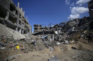 A general view shows destroyed houses following Israeli military operation in Al Maghazi refugee camp, southern Gaza Strip, Palestine, Feb. 17, 2024. (EPA Photo)