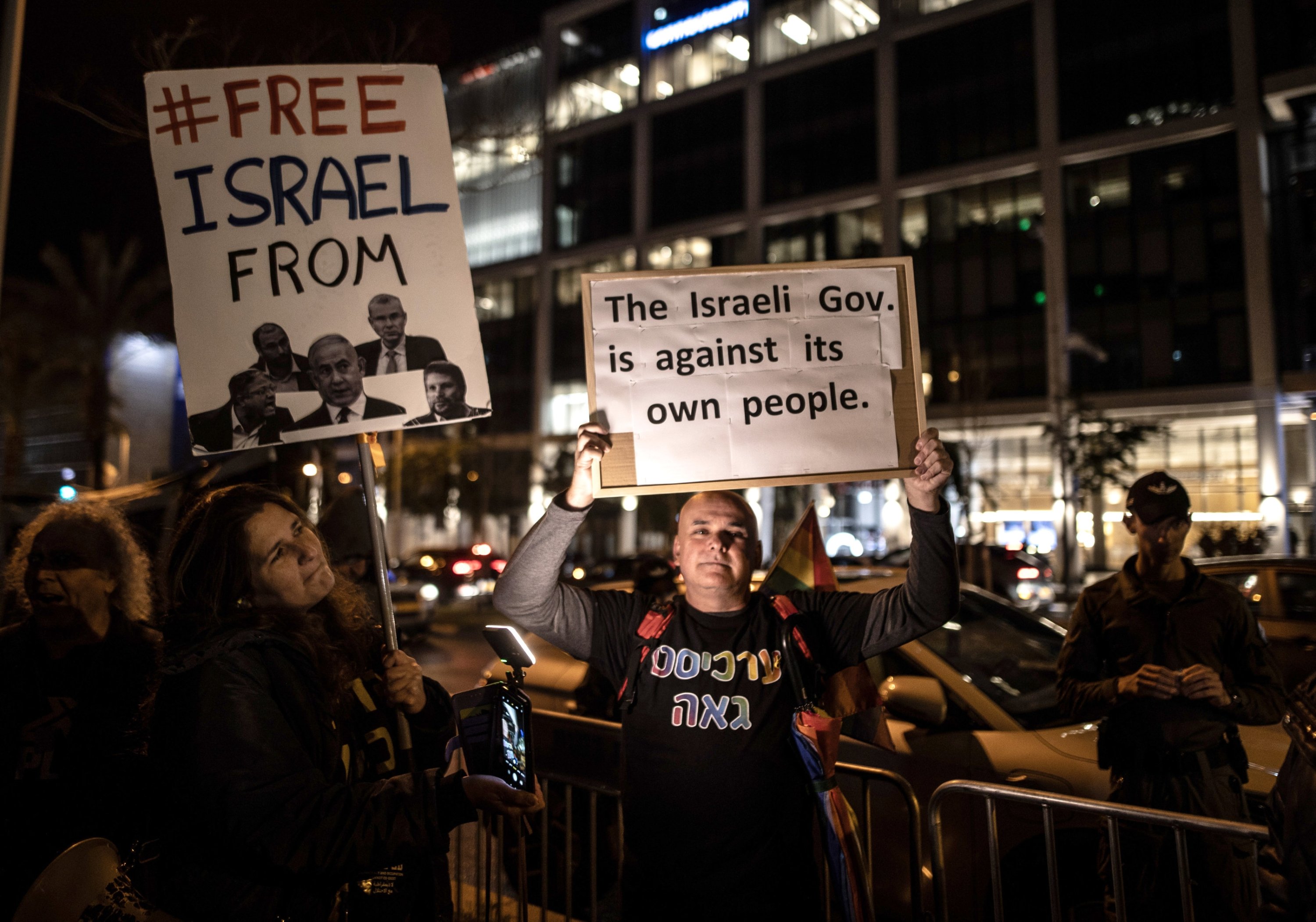 315470 Protesters hold signs during an anti-government demonstration in Tel Aviv, Israel, Feb. 17, 2024. (AA Photo)