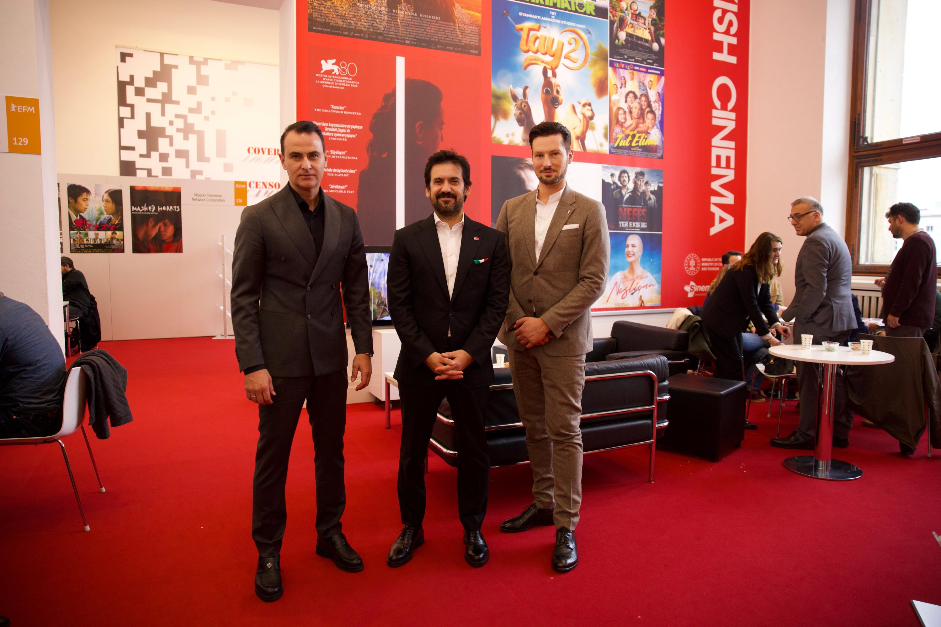 315481 Culture and Tourism Deputy Minister Batuhan Mumcu (C) visits the Turkish pavilion in Berlinale, Berlin, Germany, Feb. 18, 2024. (AA Photo)