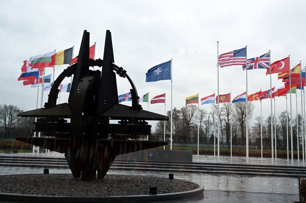 Flags of NATO and its members outside the bloc's headquarters, Brussels, Belgium, Feb. 17, 2024. (AA Photo)