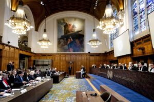 A general view of the International Court of Justice (ICJ) courtroom in the Hague, the Netherlands, Feb. 2, 2024. (EPA Photo)