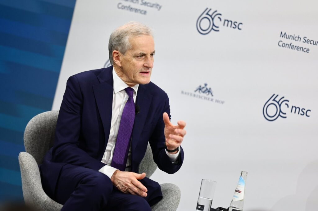 Norwegian Prime Minister Jonas Gahr Store attends a panel discussion at the 60th Munich Security Conference (MSC), Munich, Germany, Feb. 17, 2024. (EPA Photo)