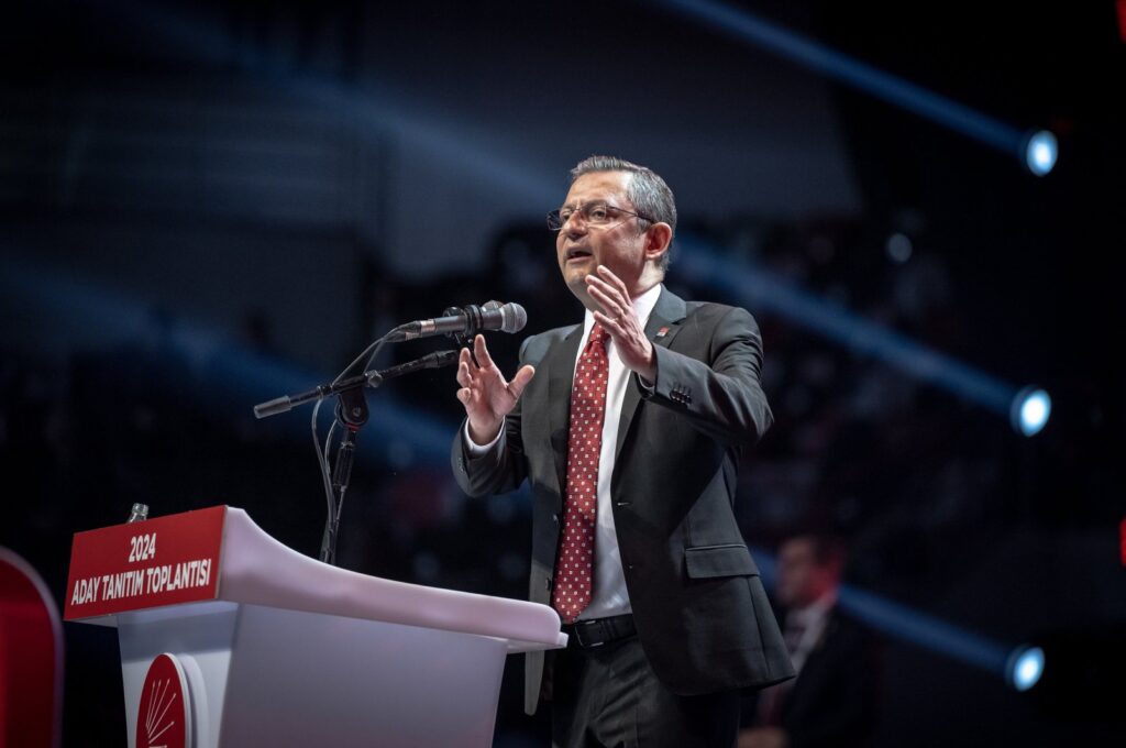 CHP Chair Özgür Özel speaks at an event to announce candidates, in the capital Ankara, Türkiye, Feb. 18, 2024. (AA Photo)