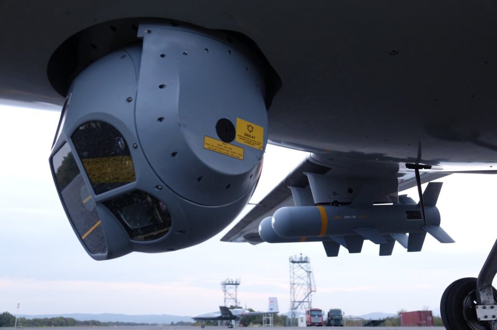 A Bayraktar TB2 drone is equipped with Aselsan's electro-optic reconnaissance, surveillance and targeting system CATS, in Tekirdağ, northwestern Türkiye, Nov. 6, 2020. (AA Photo)