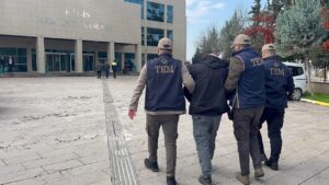 Police escort a Daesh suspect captured in Kilis, southeastern Türkiye, Feb. 20, 2024. (İHA Photo)
