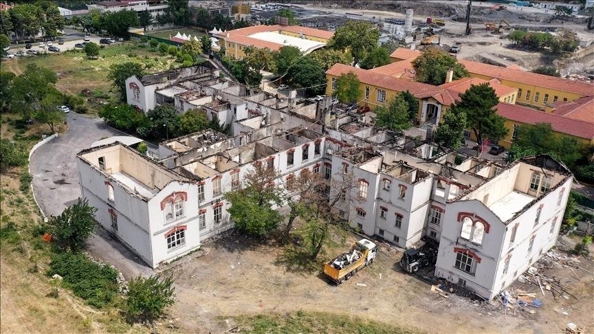 Restoration of the exterior of the Balıklı Greek Hospital continues in Zeytinburnu, Istanbul, Türkiye, Aug. 13, 2022. (AA Photo)