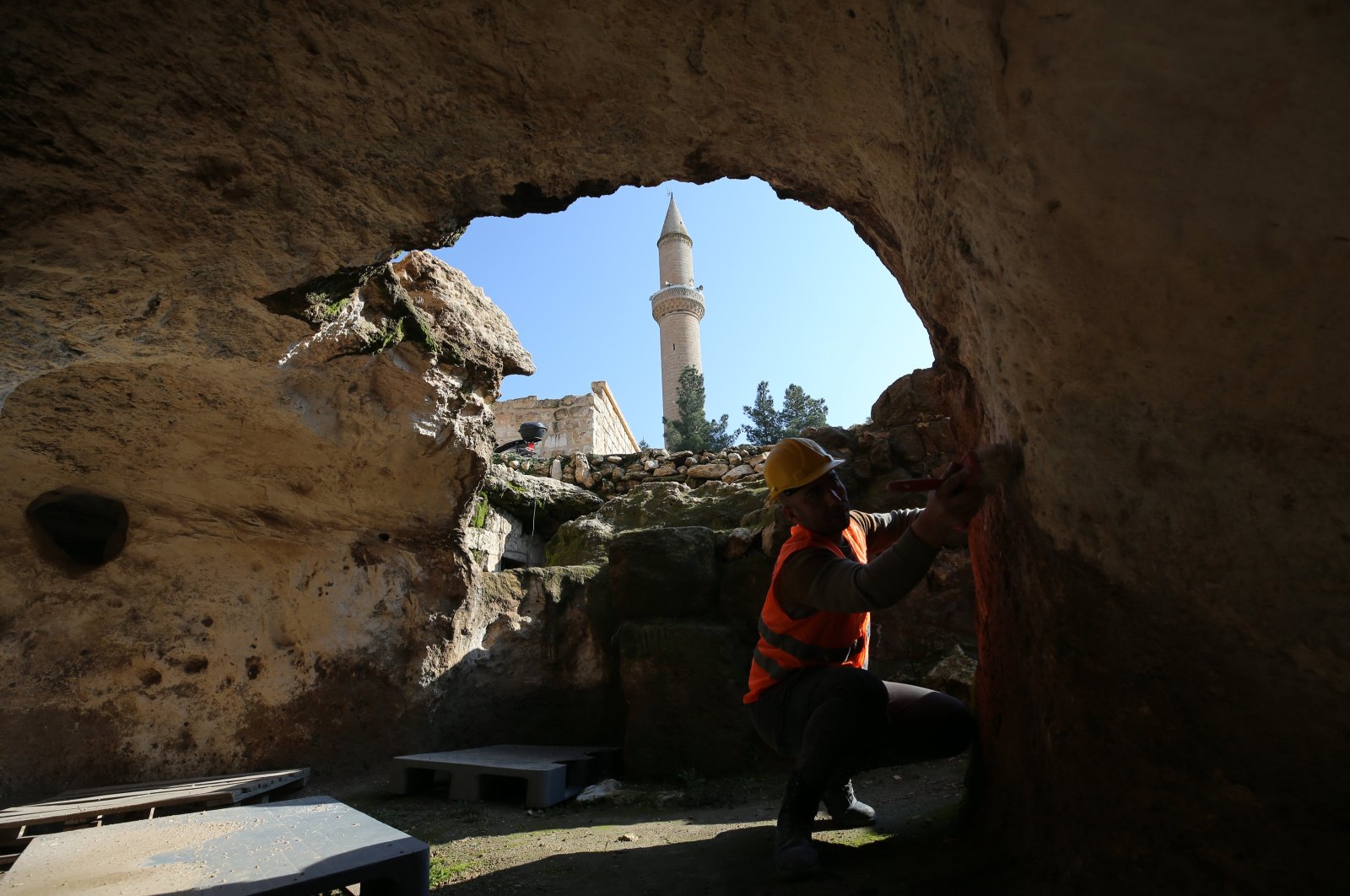 The entrance of the underground city from Ulu Cami point, Midyat, Mardin, Türkiye, Feb. 22, 2024. (AA Photo)