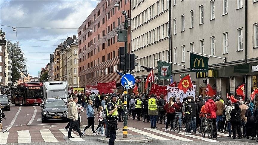 PKK supporters stage a rally in Stockholm, Sweden, Sept. 30, 2023. (AA Photo)