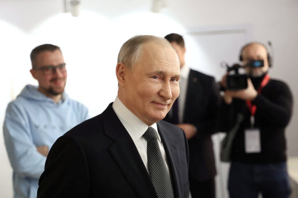 Russian President Vladimir Putin tours an exhibition as part of the Strong Ideas for a New Time forum held by the Agency for Strategic Initiatives (ASI) autonomous nonprofit organization, Moscow, Russia, Feb. 20, 2024. (Reuters Photo)