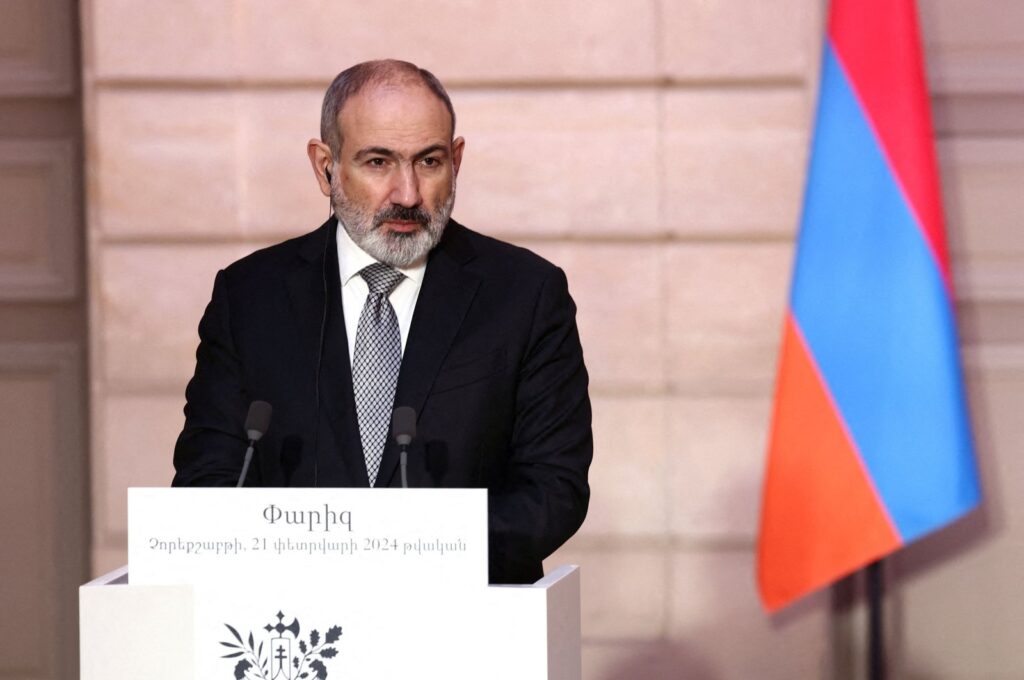 Armenian Prime Minister Nikol Pashinyan speaks at a press conference, in Paris, France, Feb. 21, 2024. (AFP Photo)