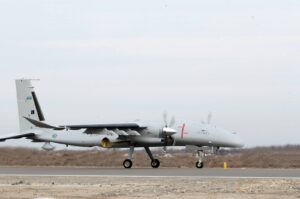 The Akıncı combat drone on a runway, Baku, Azerbaijan, Feb. 9, 2024. (AA Photo)