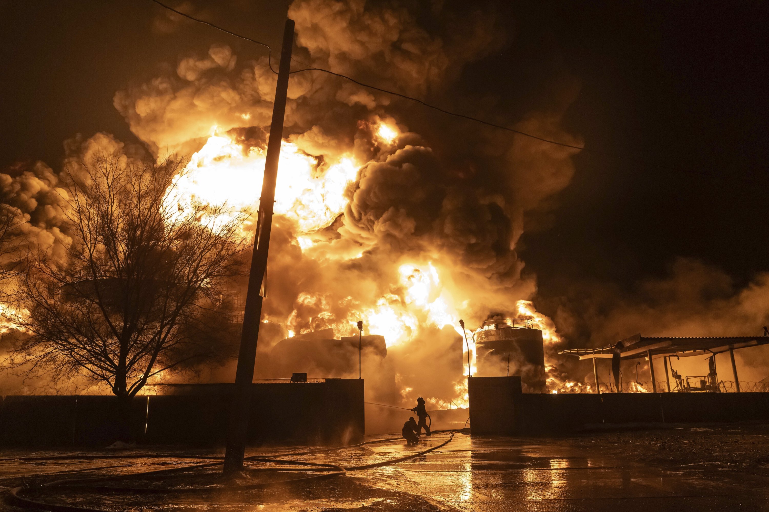 316477 Firefighters extinguish a blaze after an attack on a residential neighborhood in Kharkiv, Ukraine, Feb. 10, 2024. (AP Photo)