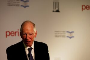 Jacob Rothschild speaks at an event marking the signing of an agreement between the state libraries of Israel and Russia at the National Library of Israel in west Jerusalem, Nov. 7, 2017. (Reuters Photo)