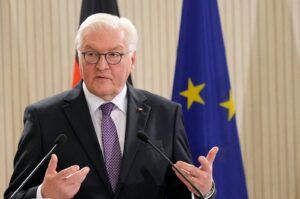 German President Frank-Walter Steinmeier attends a news conference with Greek Cypriot leader Nikos Christodoulides in Nicosia, Greek Cyprus Feb. 12, 2024. (Reuters File Photo)