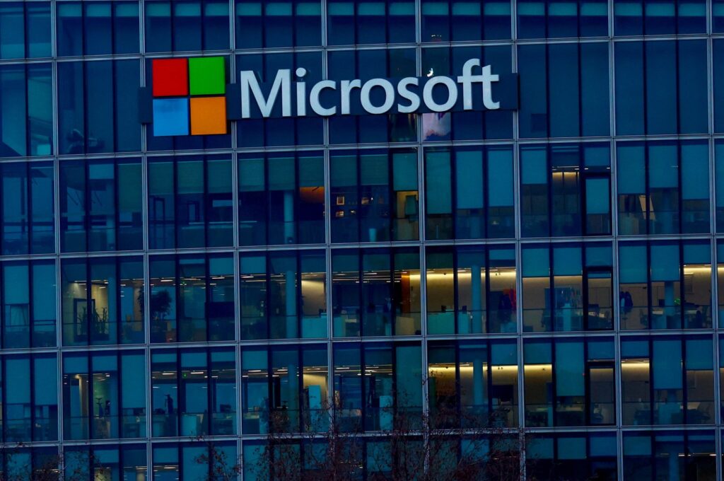 A view shows a Microsoft logo at Microsoft offices in Issy-les-Moulineaux near Paris, France, Feb. 9, 2024. (Reuters Photo)