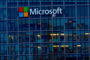 A view shows a Microsoft logo at Microsoft offices in Issy-les-Moulineaux near Paris, France, Feb. 9, 2024. (Reuters Photo)