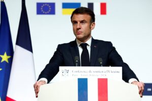 French President Emmanuel Macron speaks at a press conference in Paris, France, Feb. 26, 2024. (EPA Photo)