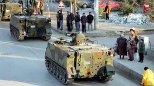 Tanks advance on the streets of Sincan, in the capital Ankara, Türkiye, Feb. 4, 1997. (AA Photo)