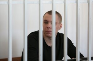 Nikita Zhuravel attends a court hearing in the Chechen capital of Grozny, Russia, Feb. 27, 2024. (Reuters Photo)