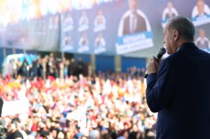 President Recep Tayyip Erdoğan speaks at the Justice and Development Party (AK Party) election rally, Kütahya, western Türkiye, Feb. 28, 2024. (İHA Photo)