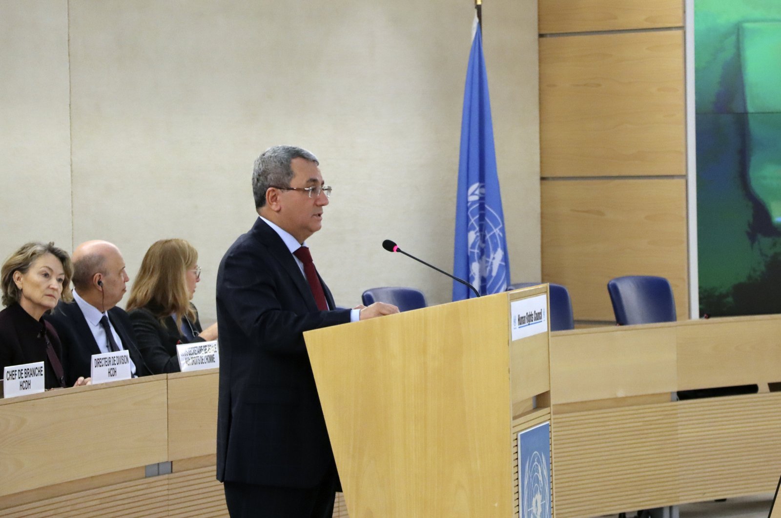 Deputy Foreign Minister Ahmet Yıldız addresses the 55th session of the  U.N. Human Rights Council in Geneva, Feb. 28, 2024. (AA Photo)