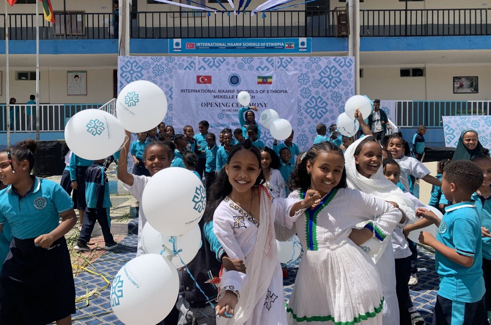 Children celebrate during the inauguration of the school by the Turkish Maarif Foundation, Tigray, Ethiopia, Feb. 28, 2024. (AA Photo)