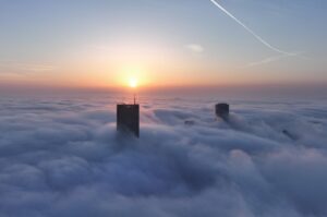 A sea of clouds envelops skyscrapers amid heavy fog in Istanbul, Türkiye, Feb. 29, 2024. (AA Photo)