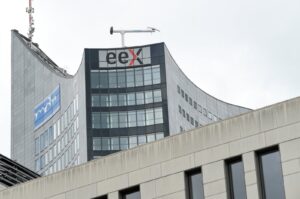 The logo of the European Energy Exchange (EEX), the world's biggest online power trading platform, is pictured at the headquarters, Leipzig, Germany, April 25, 2021. (Reuters Photo)