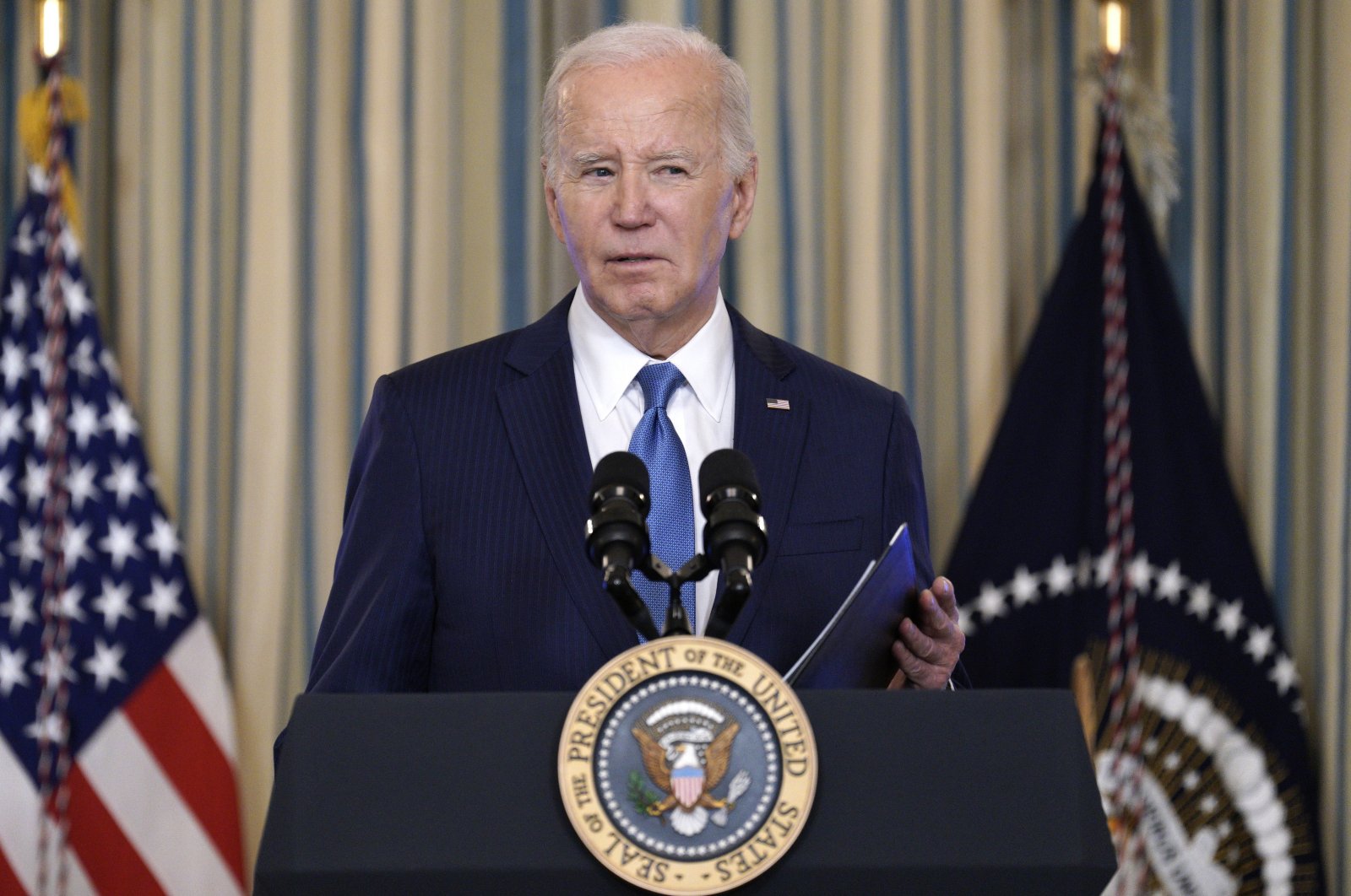 U.S. President Joe Biden delivers remarks in the State Dining Room at the White House in Washington, D.C., U.S., Feb. 28, 2024. (EPA Photo)